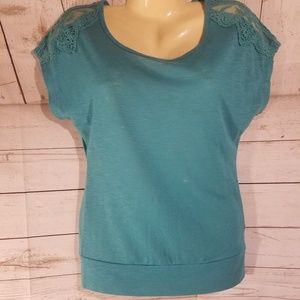 Maurices Blue Lace Shoulders Short Sleeve Top